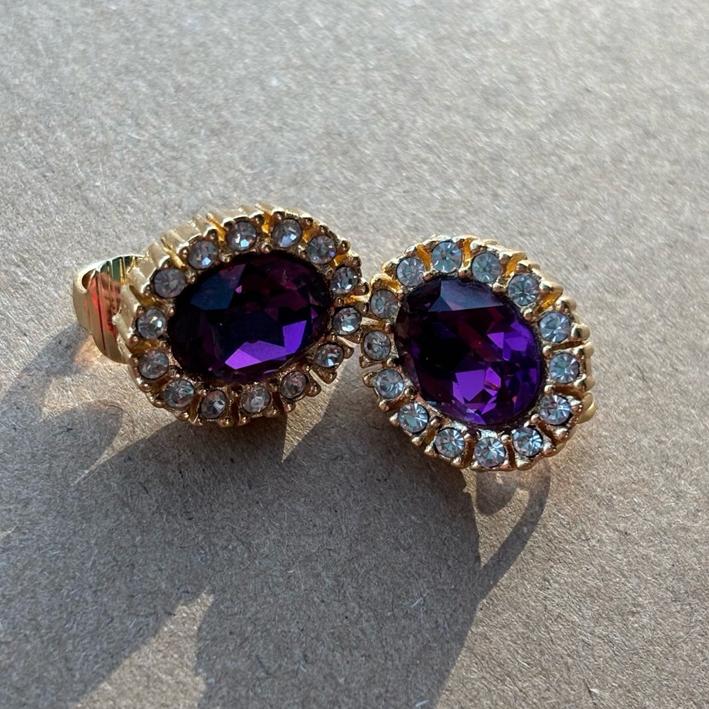 Christian Dior Amethyst Gold Plated Clip On Earrings Authentic Vintage - Picture 4 of 13